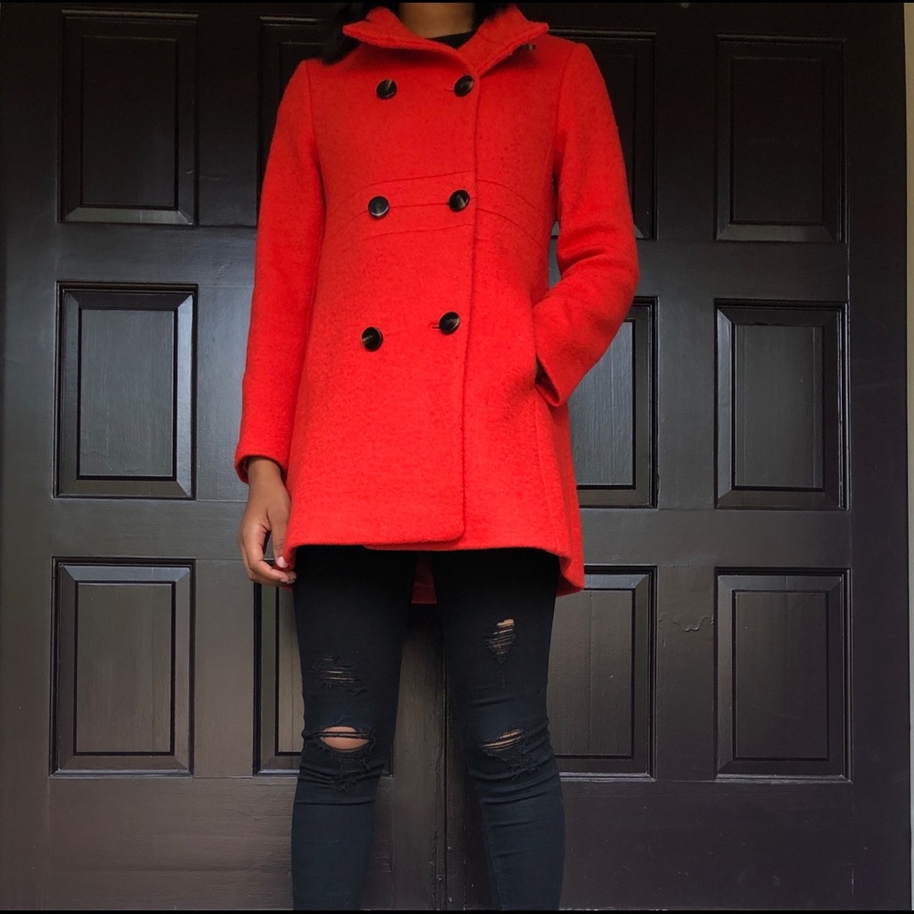Ann Taylor Petite Funnel Neck Red Coat